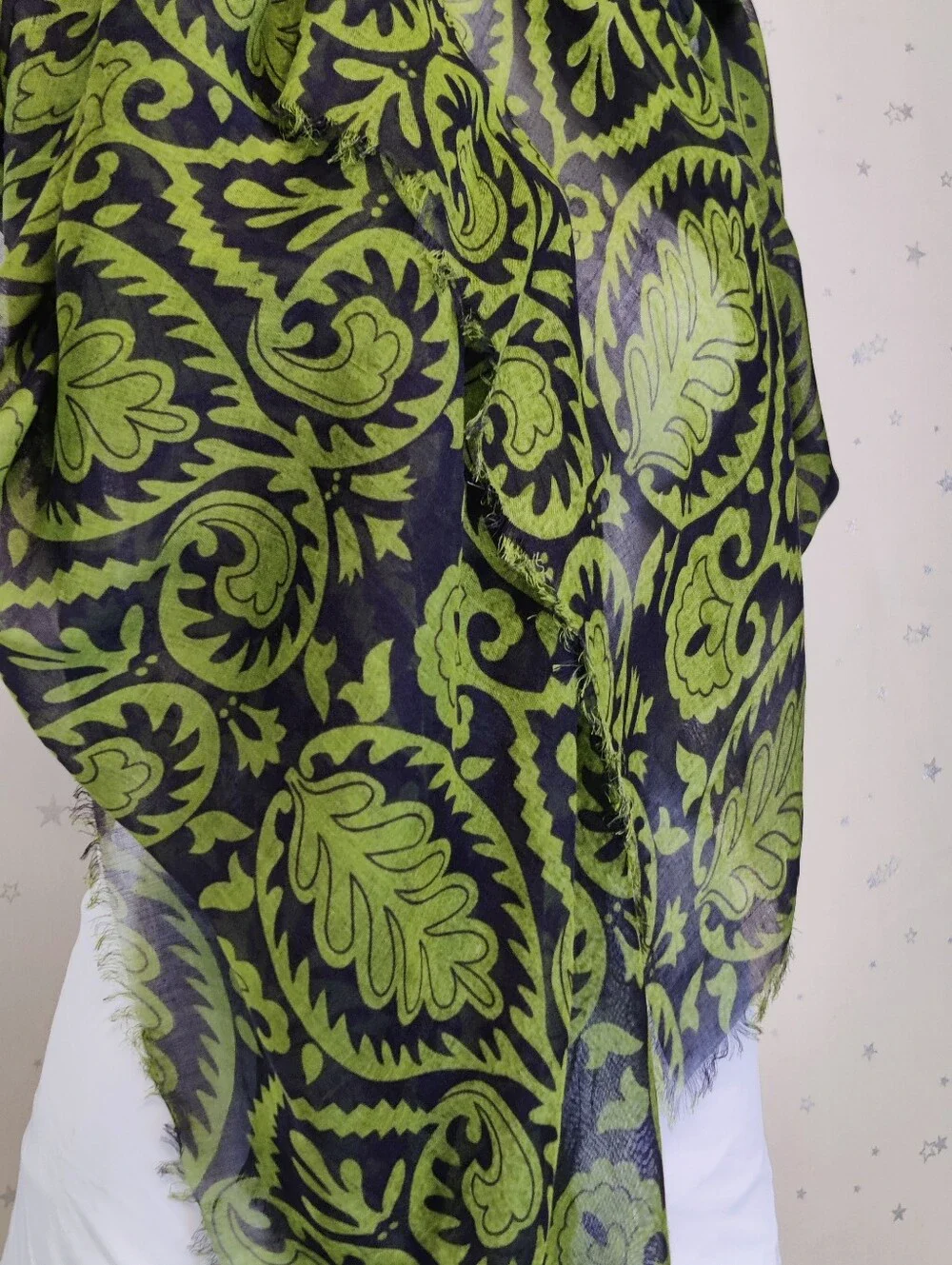 Naturally Knotty 100% Modal Scarf Wrap 40x78 Black & Lime Green Botanical Print